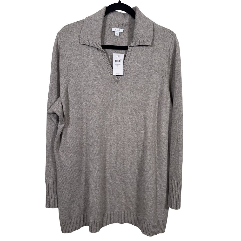 J. Jill Sweater Tunic Womens 2X Taupe Heather Pure Jill Collared Polo Cotton NWT